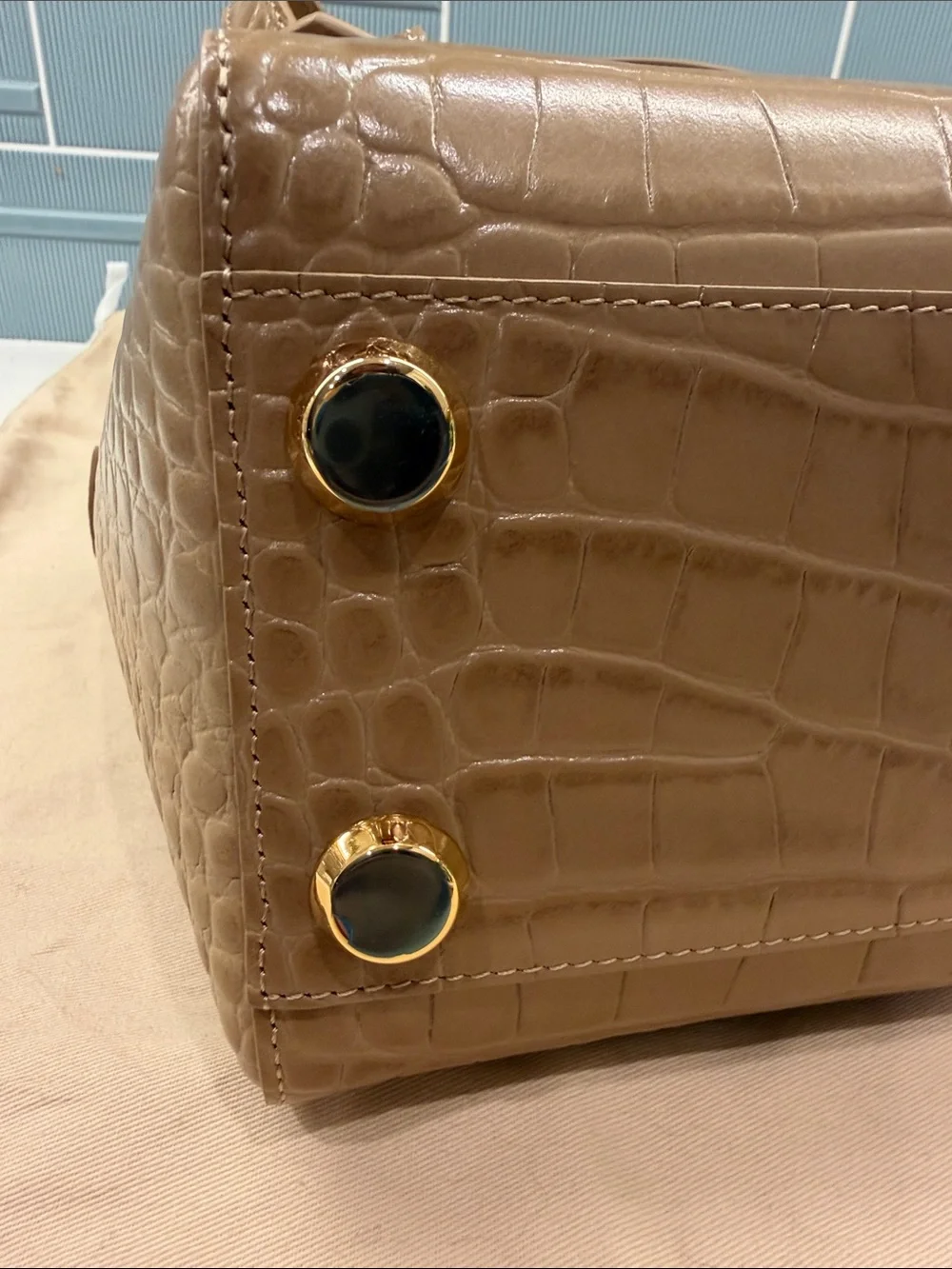 Senreve Croc-Embossed Leather Satchel in Tan